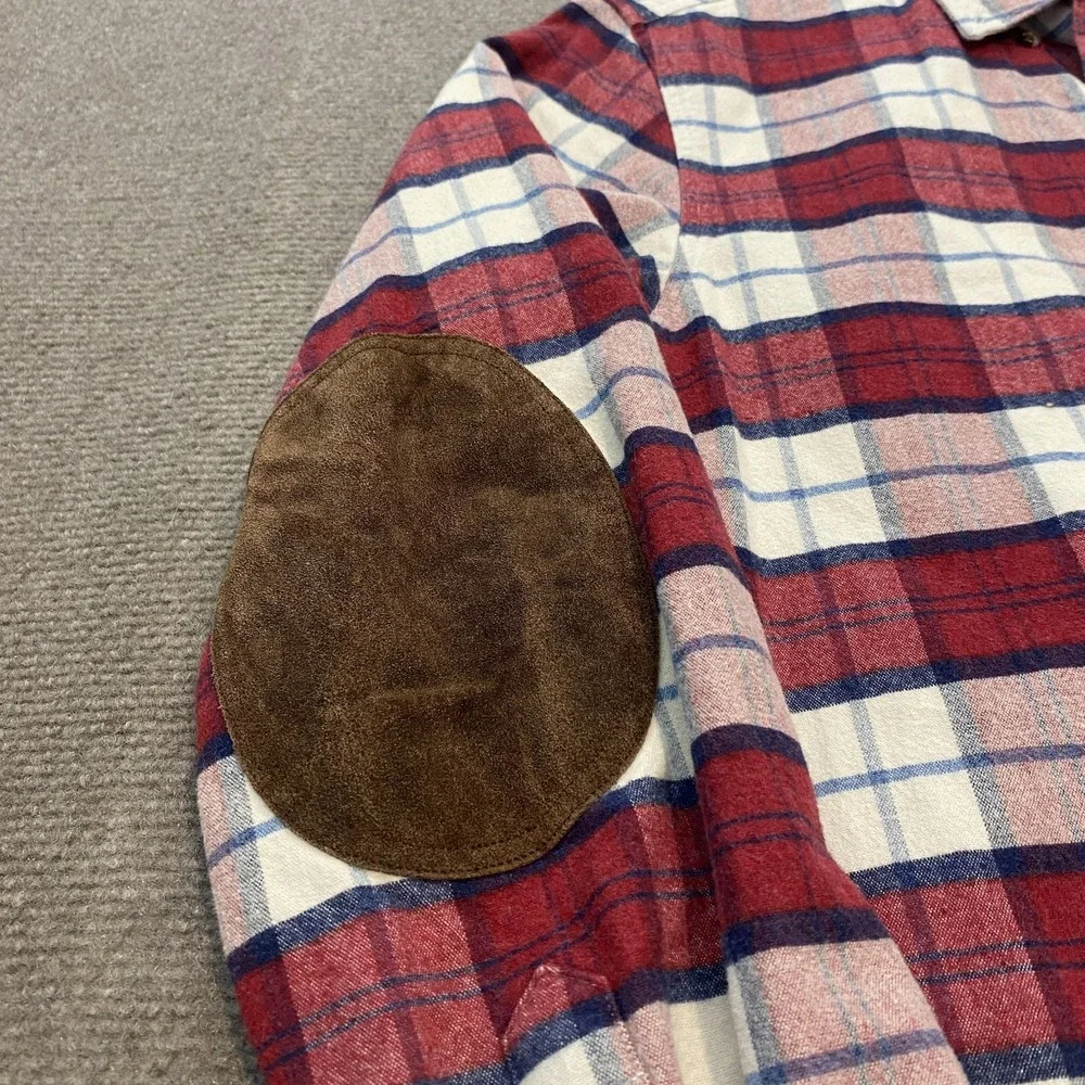 J Crew Shirt Mens Extra Small Red Plaid Flannel‎ Leather Elbow Patches Casual